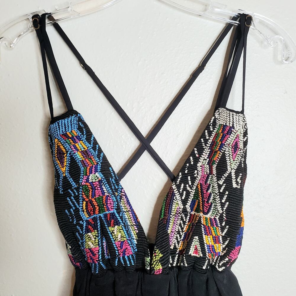 Boho Babydoll Mini Summer Dress M Black Embroidered Flowy For Love & Lemons - Picture 7 of 13